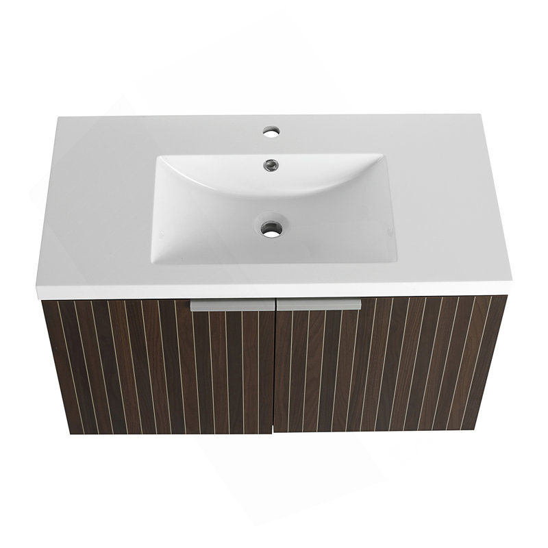 Meuble-lavabo de salle de bain avec lavabo en résine, portes à fermeture douce, conception à fixation flottante, 36"