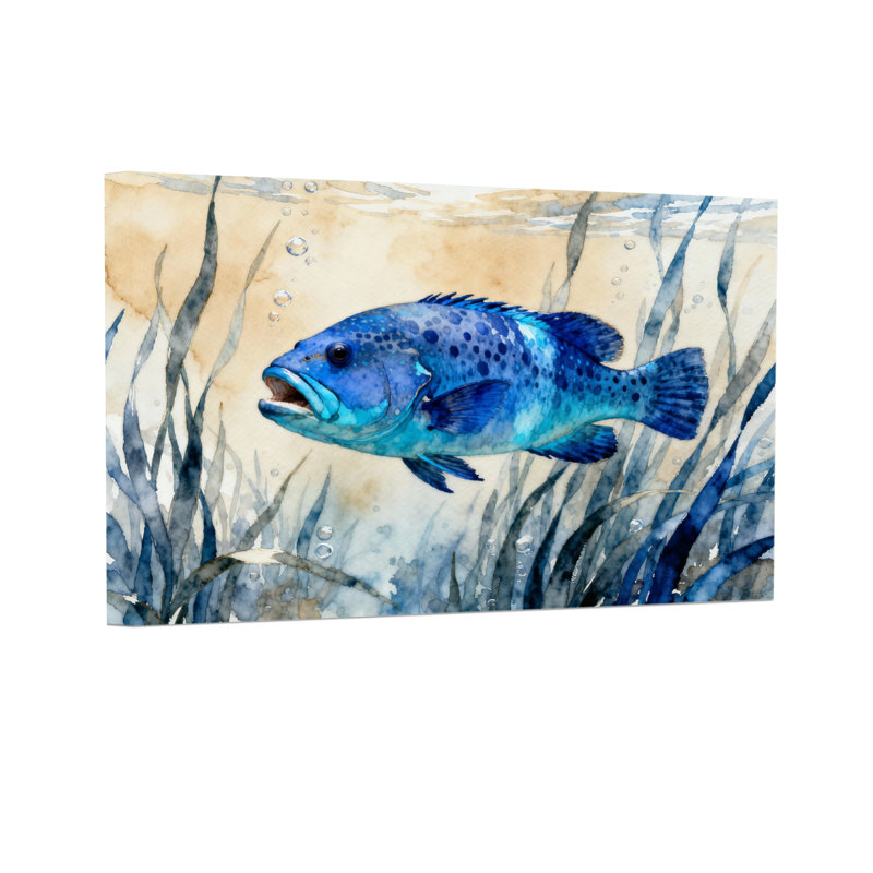 Animaux, poissons bleus nageant parmi des algues, H 16 po x l 24 po