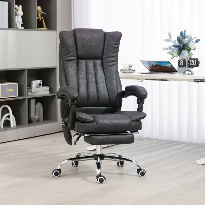 Chaise de bureau en microfibre Vinsetto, chaise d'ordinateur à haut dossier avec massage à 6 points, chaleur, hauteur réglable et repose-pieds rétractable