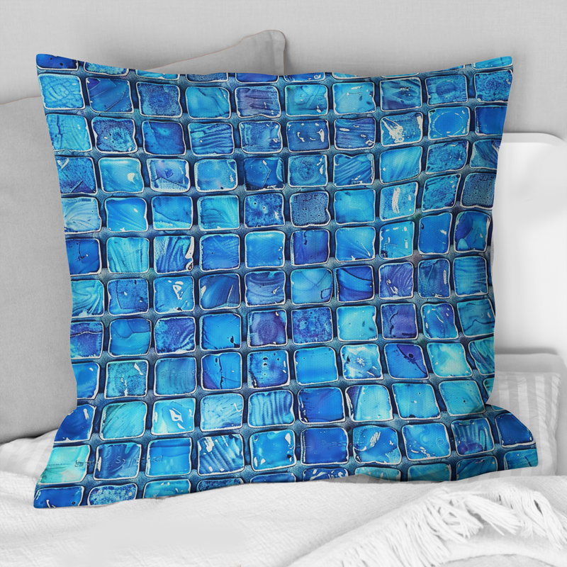 Blue Modern Mosaic Tiles I - Coussin décoratif moderne, H 16 po x l 16 po