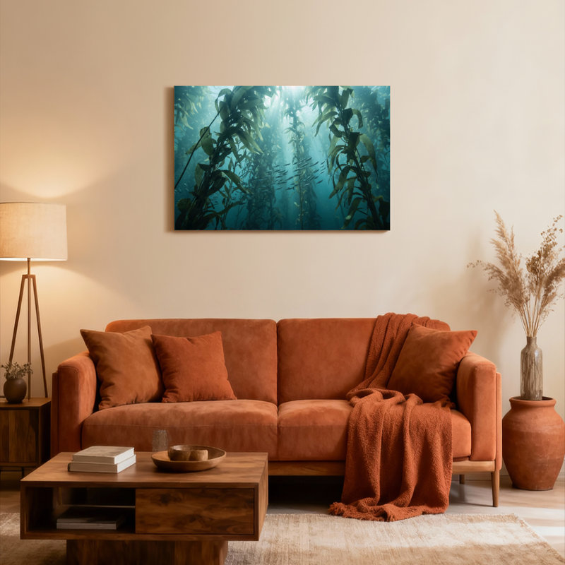 Ensemble de 1 tableau sur toile représentant une forêt de varech sous-marine, H 28 po x l 40 po
