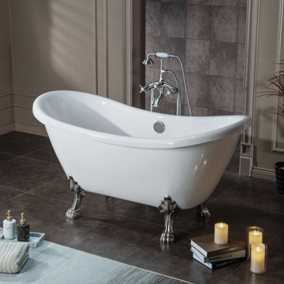59" x 28" Clawfoot Soaking Acrylic Bathtub