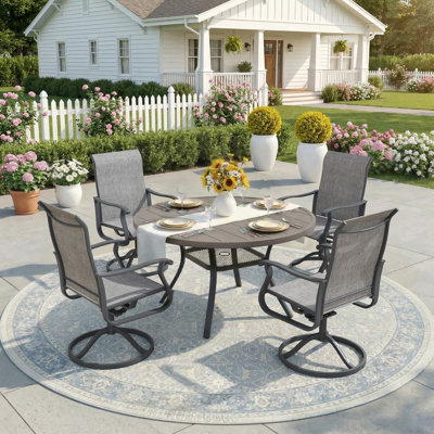 4-Person Round Patio Dining Set With 360° Swivel PVC-Coated Polyester Chairs