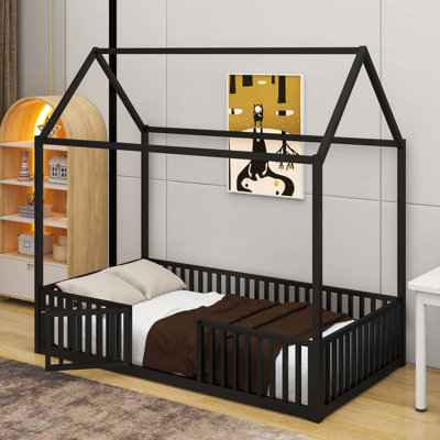 Metal House Bed With Fence And Door