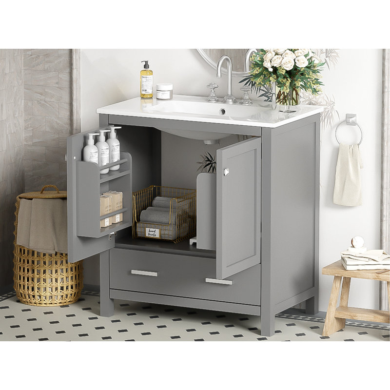 Meuble-lavabo élégant avec rangement fonctionnel et caractéristiques haut de gamme, Gris