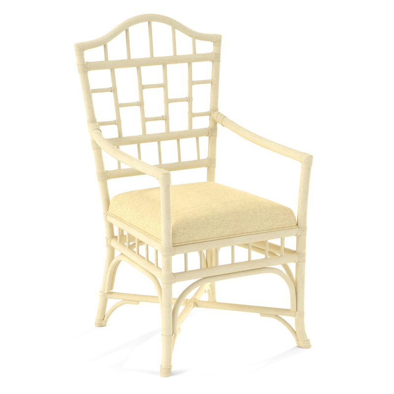 Chippendale Upholstered Arm Chair, Bisque, Light Blue Performance Fabric; 0851-55