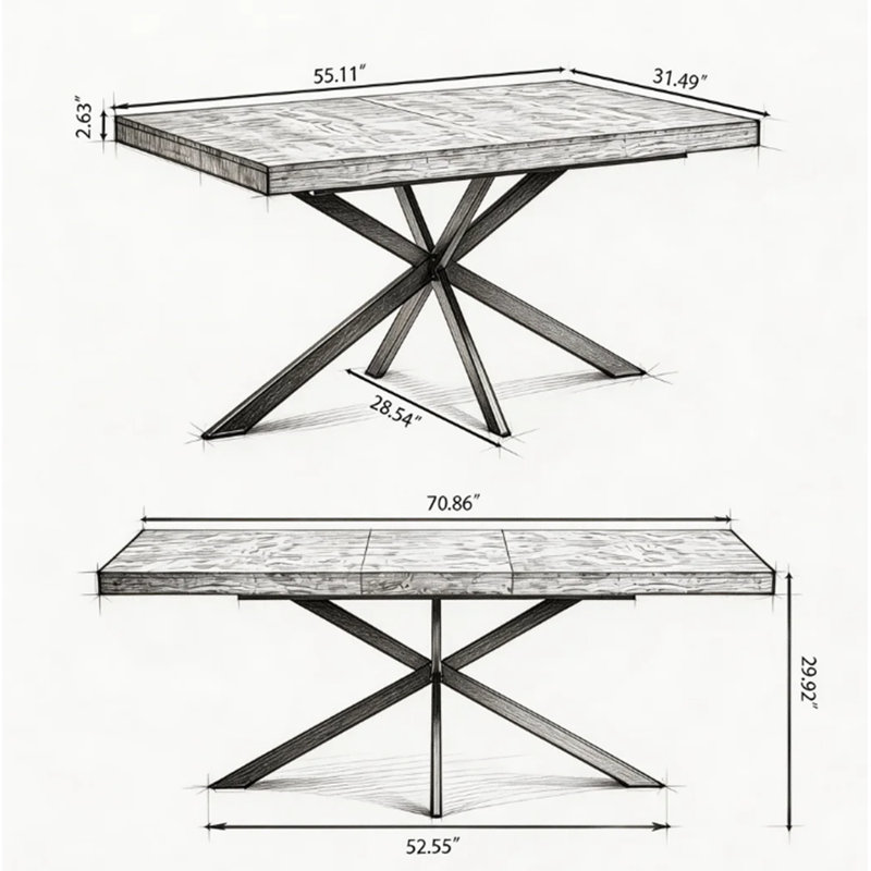 55.11"-70.86"Retro Rectangular Stretch Dining Table, Black Brown