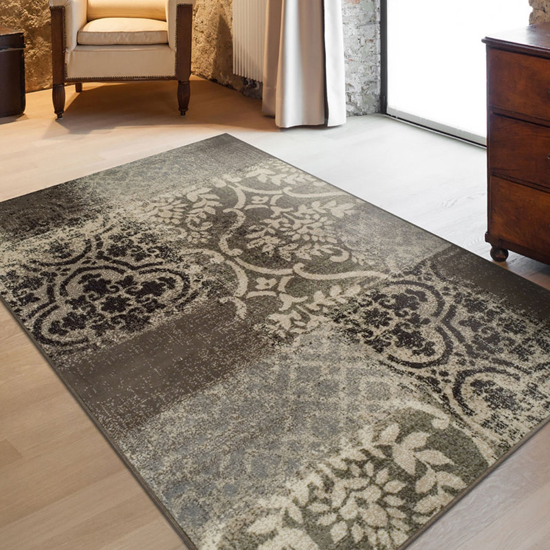 Tapis ivoire damassé 8 pi x 10 pi résistant aux taches