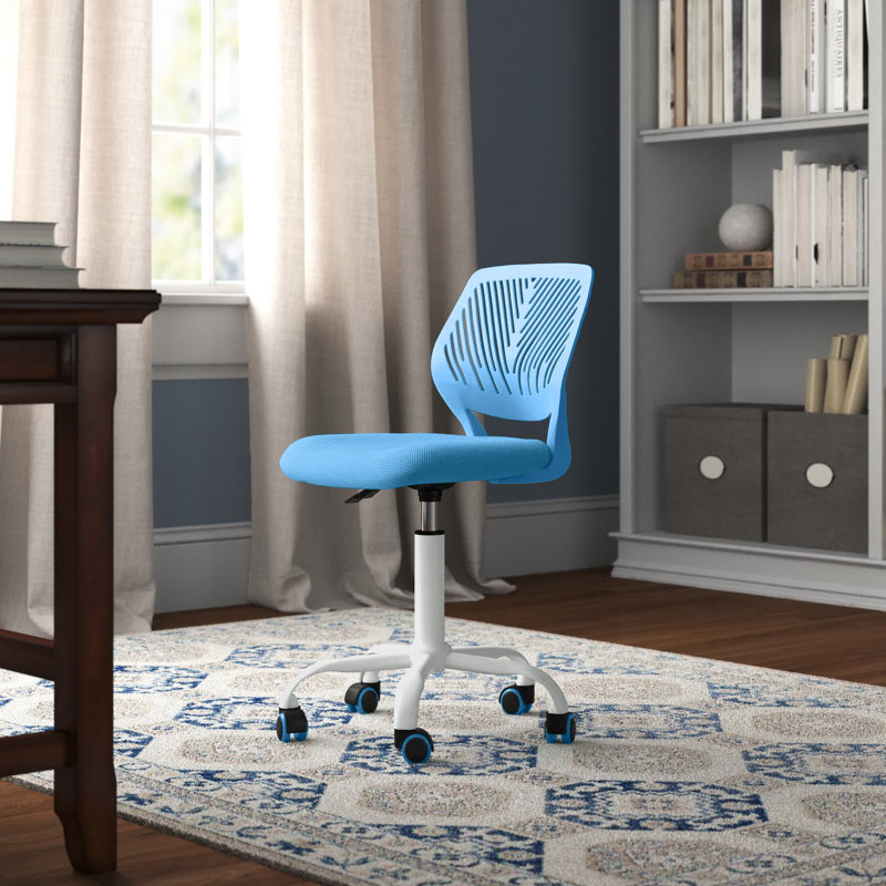 Chaises de bureau sans accoudoirs avec roulettes et coussin en filet pour et le bureau, Bleu clair