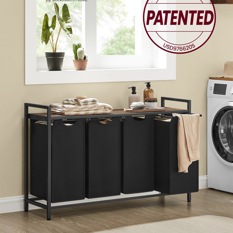 Laundry Hamper with 4 Pull-Out And Removable Bags, Rustic Brown / Black