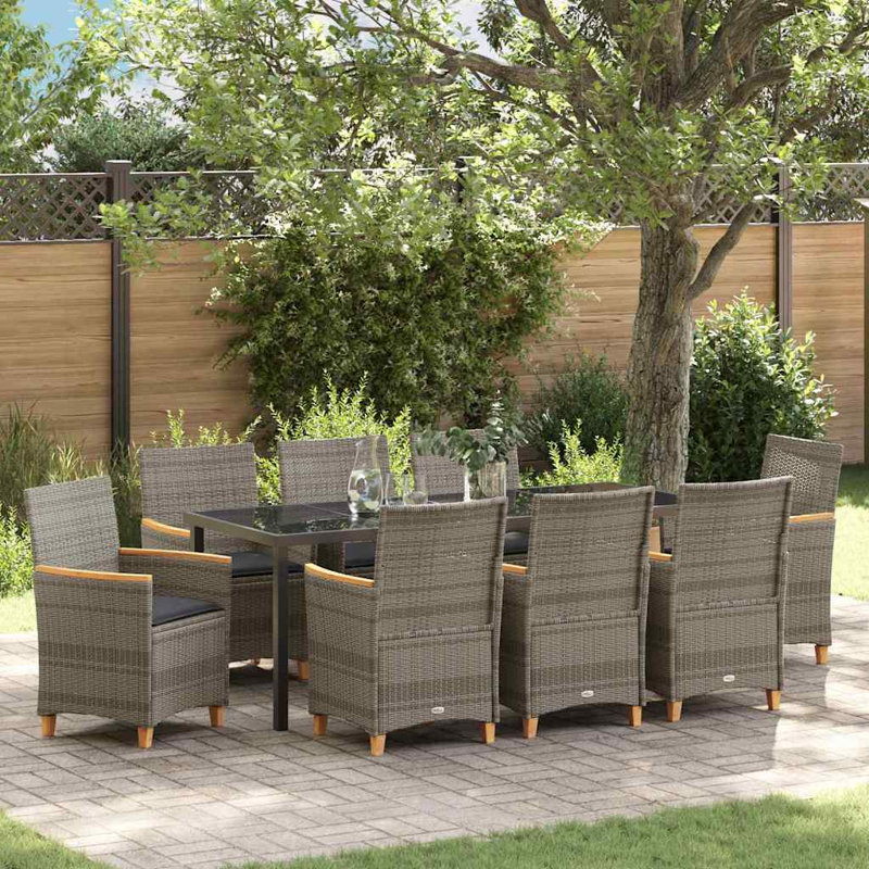  Ensemble de salle à manger de jardin 9 pièces en rotin de polyester gris, Dark Grey Cushion/Grey Frame