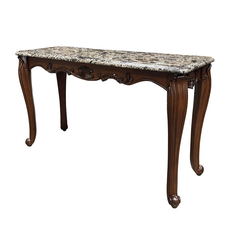 Dalgiza Transitional Rectangular Sofa Table with Marble Top in Natural and Cherry