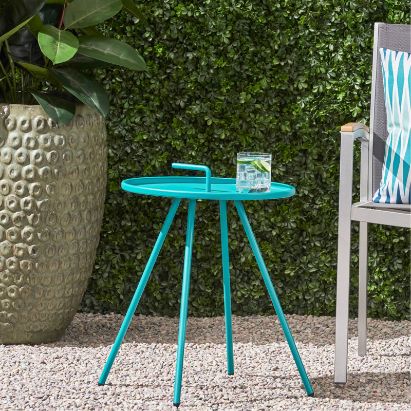 Table d'appoint 20 po x 20 po x 21,14 po, bleu sarcelle, fer et poignée sarcelle