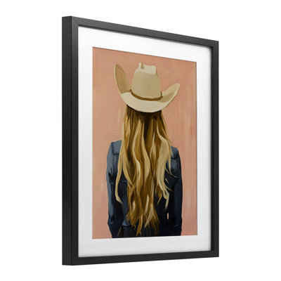 Blonde Cowgirl Back View Framed Print Under Glass, design by The Prints Vibe