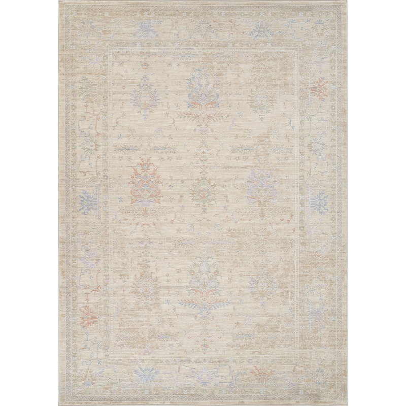 Mona Power Loom Polyester/Polypropylene Plastic Geometric Area Rug in Beige/Light Blue, Rectangle 9' x 12'