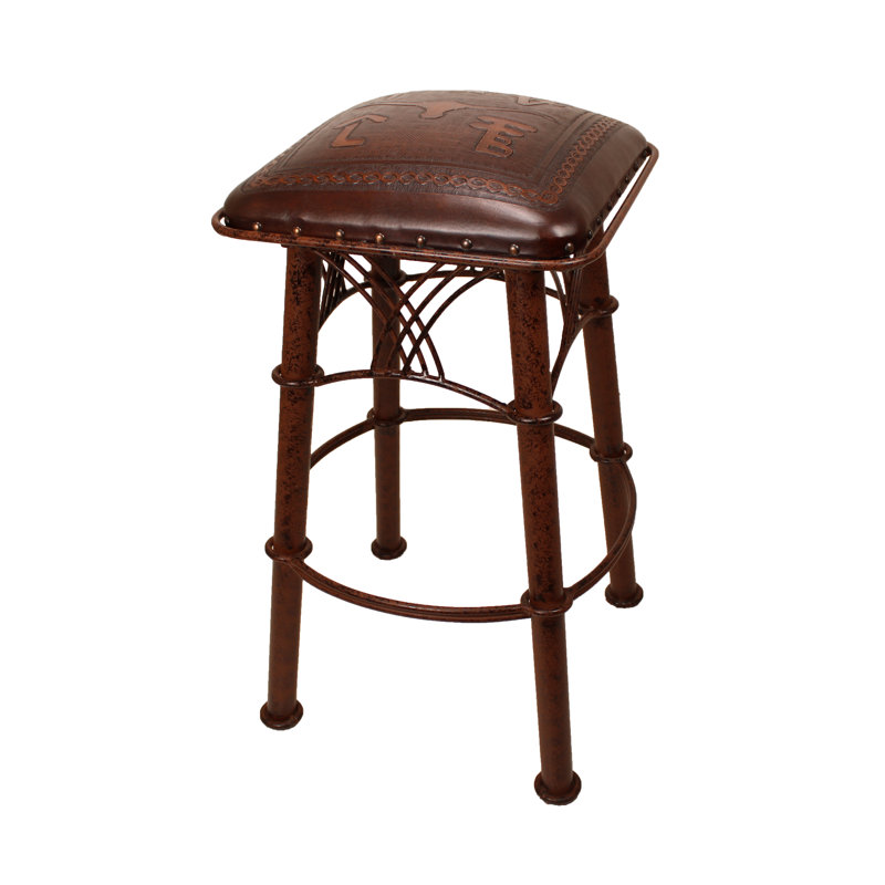 Tabouret 30 "Montana, Brun antique / motif de marques de bouvillons