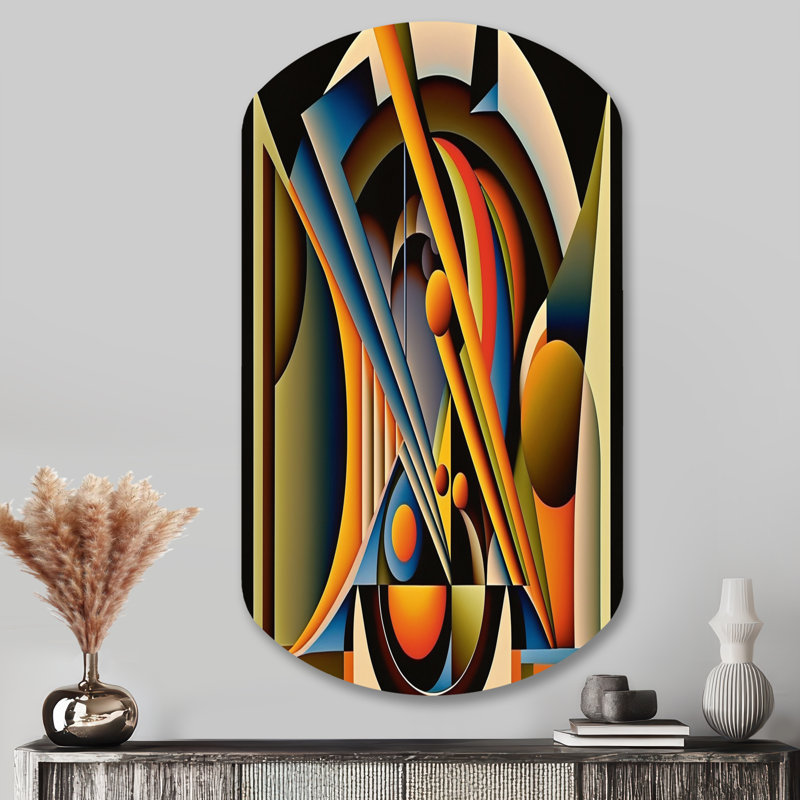 Circular Retro Dynamics I - Art géométrique asymétrique moderne en forme de cylindre, H 43 po x l 23 po