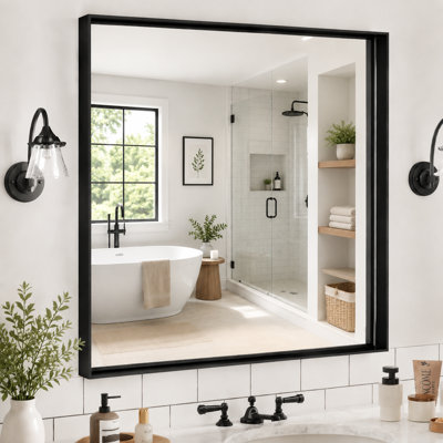 Miroirs carrés pour salle de bain au-dessus du lavabo, cadre en aluminium