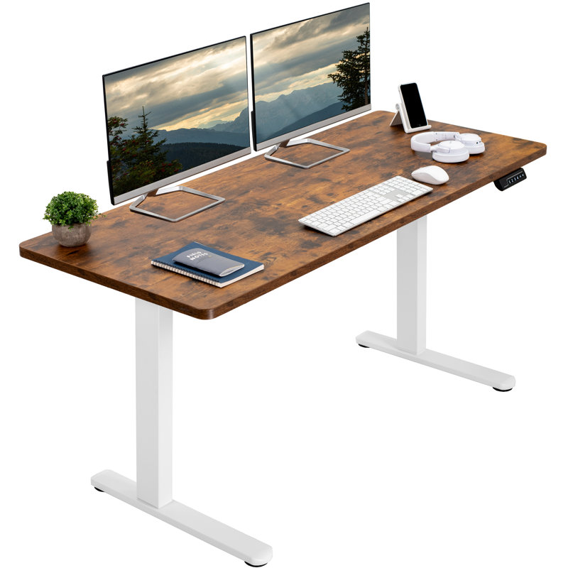 Vintage Brown & White Electric Adjustable Height Desk with Memory Presets