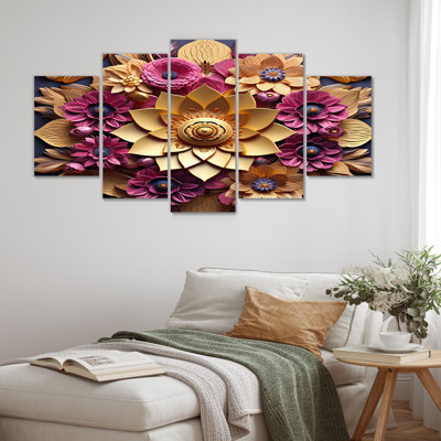 Ensemble de 5 décorations majestueuses en or doré lotus