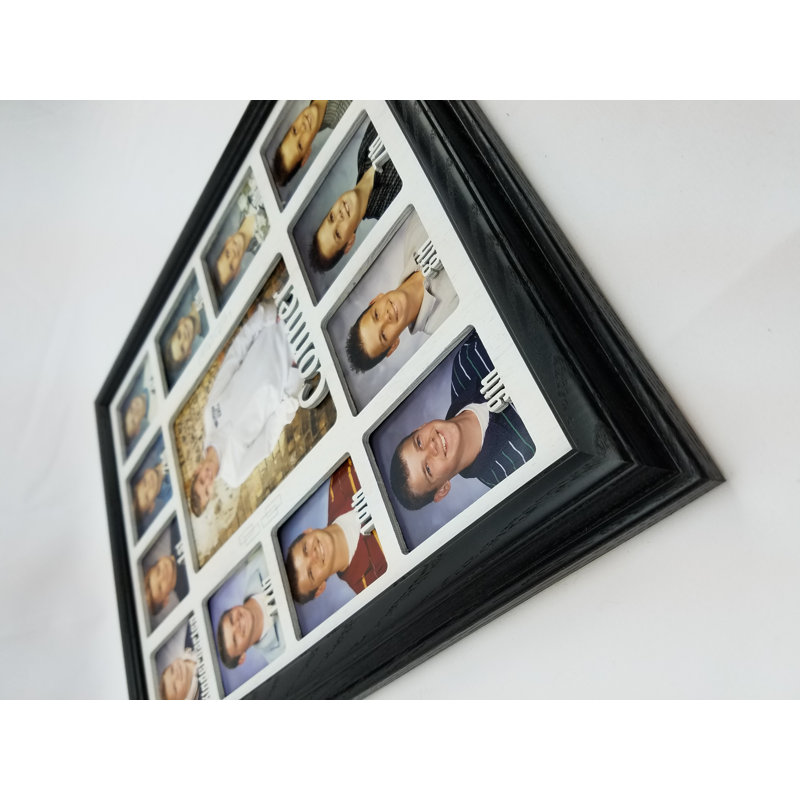 School Years Picture Frame, Personalized with Any Name, Holds 12 Wallet Photos, Black, White