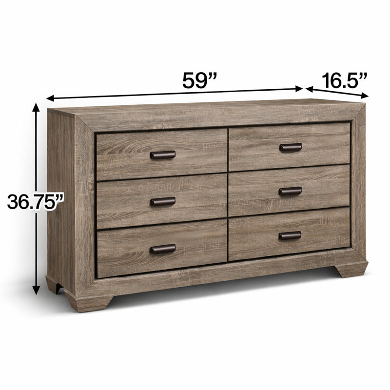 Henry 59'' W 6 - Drawer Dresser, Light Elm