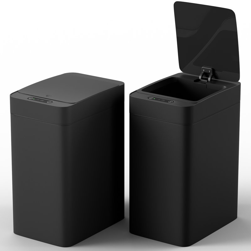 2.6 Gallon Plastic Motion Sensor Trash Can Set of 2, Black