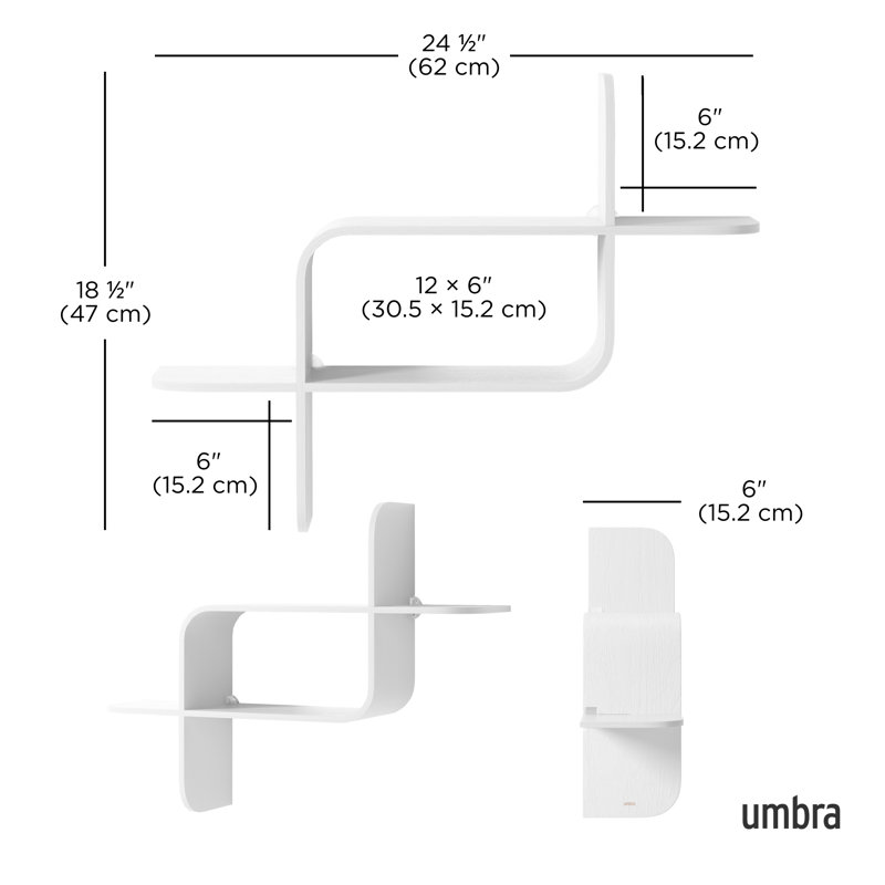 White Modern Bentwood 2-Tier Floating Wall Shelf
