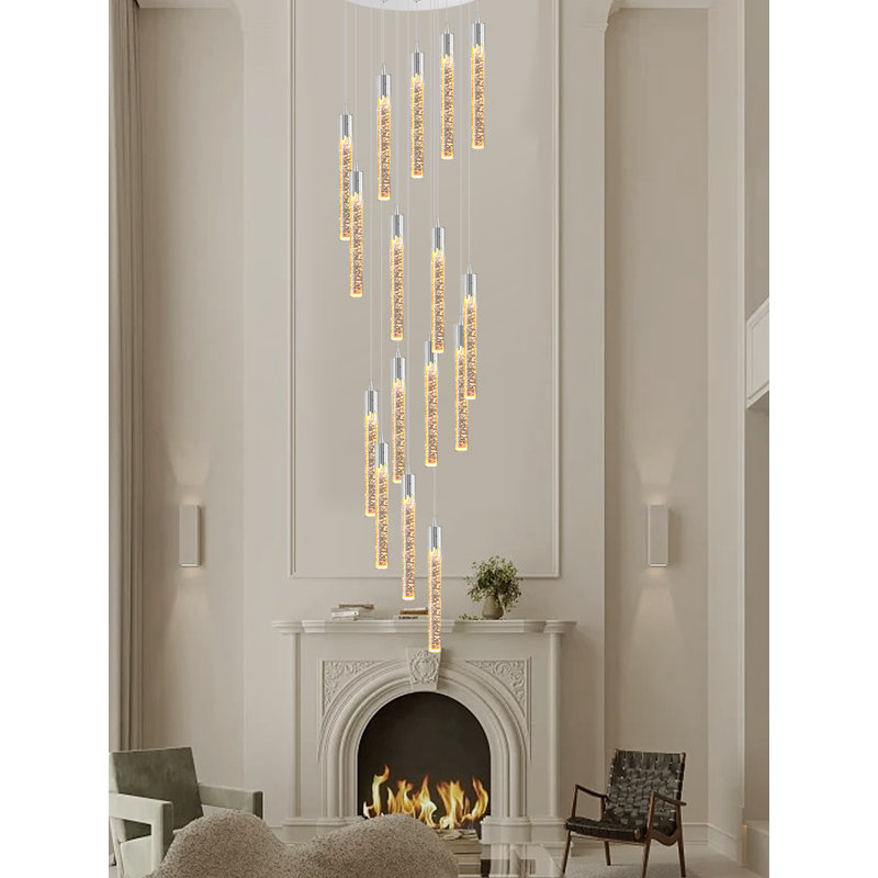 Grand lustre à intensité variable de 12 pi avec 28 lumières Addiley, Argent, H 132 po x l 24 po x P 24 po