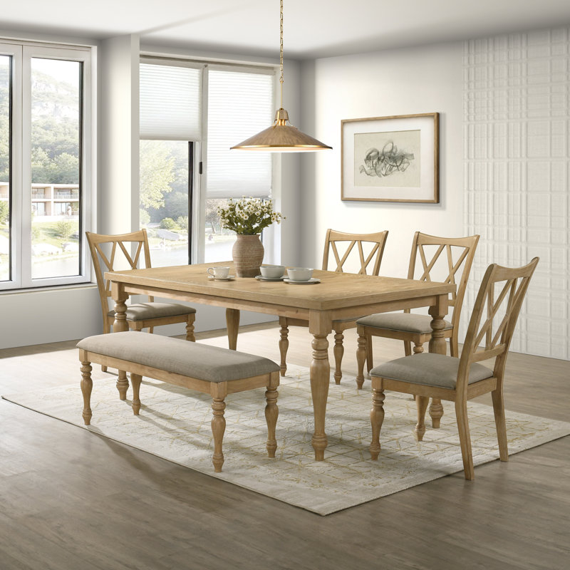 Jahnya 6-Piece Dining Table With 4 Cross Back Dining Chairs And Bench, Light Oak Finish