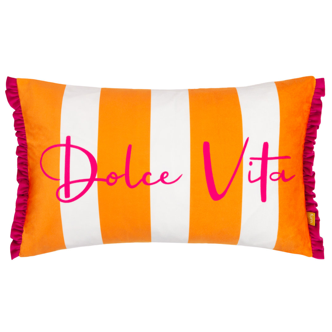 Dolcevita Striped Orange Rectangular Throw Cushion Cover
