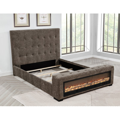 Montero Upholstered Platform Bed With Bluetooth & Fire Display