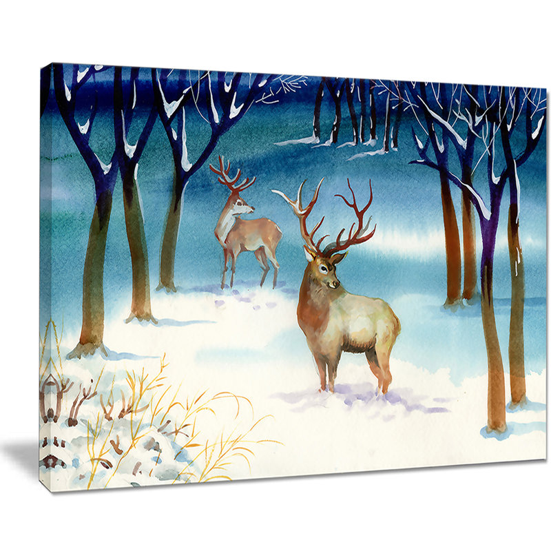 «Amazing Winter Forest with Deer», impression, H 30 po x l 40 po x P 1,5 po, Toile tendue