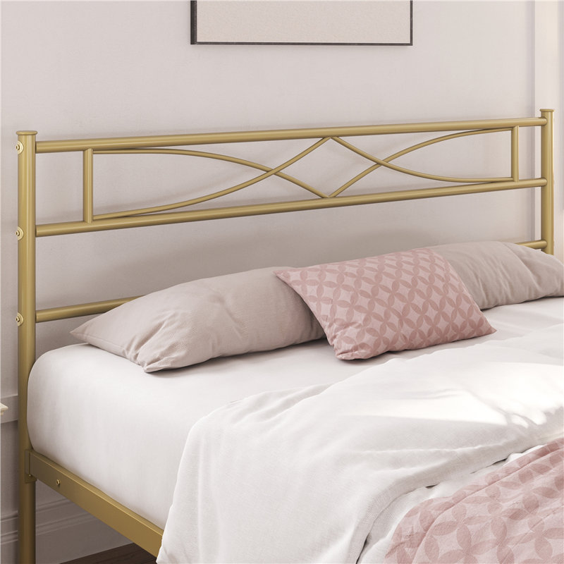Anelis Metal Bed Frame Platform with Curved Design Headboard & Footboard, Full, Antique Gold