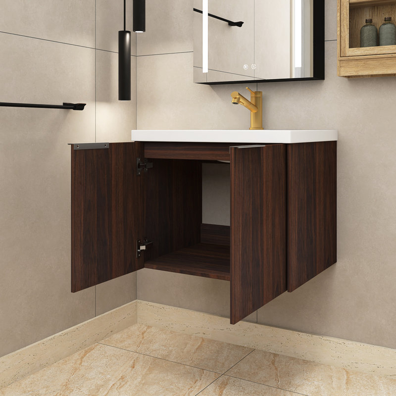 Meuble-lavabo simple 23,6 po avec plateau en résine Anderjack, Noyer de Californie
