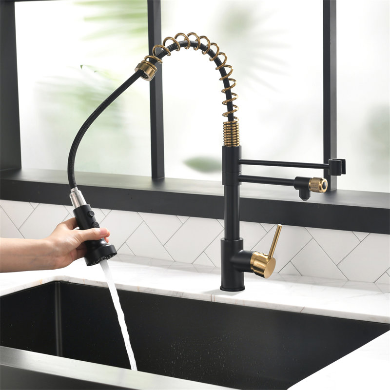 Purifier Kitchen Faucet Drinking Water Faucet, Pull Down Water Filter Kitchen Sink Faucets, Black/Gold