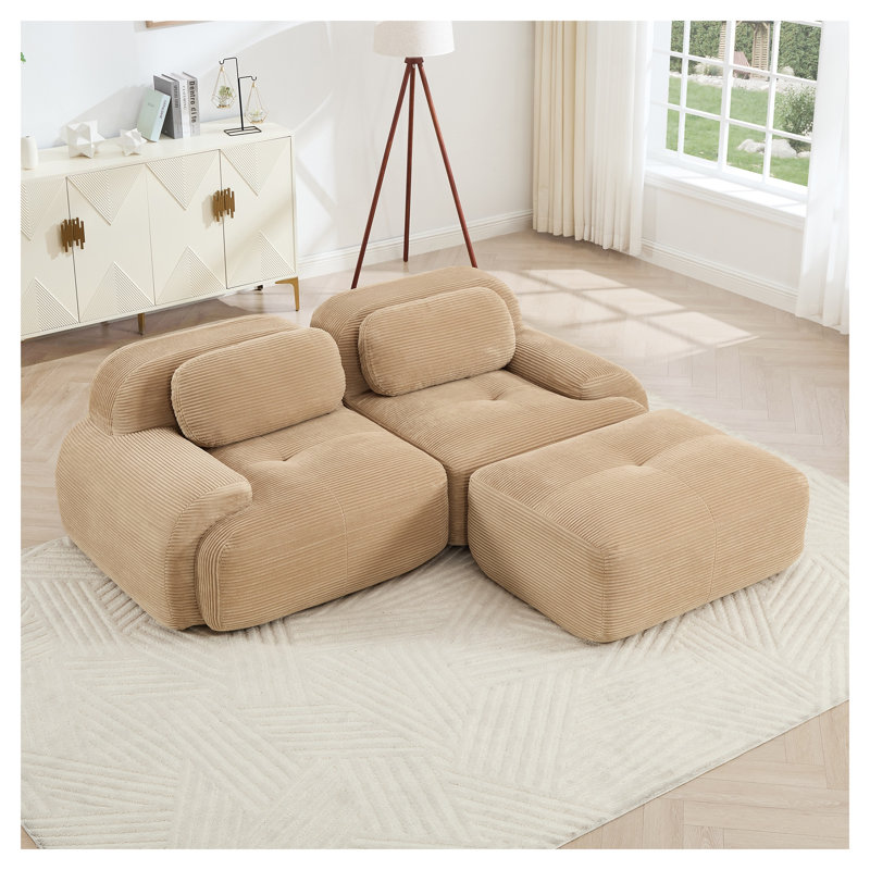 Canapé modulaire en L Corduroy, canapé de salon flexible sans assemblage, Velours côtelé brun clair
