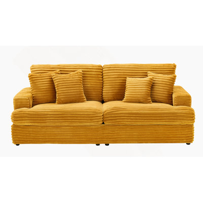 Spacious Corduroy 3-Seater Sofa With Matching Throw Pillows, Comfortable And Stylish For Modern Living Spaces
