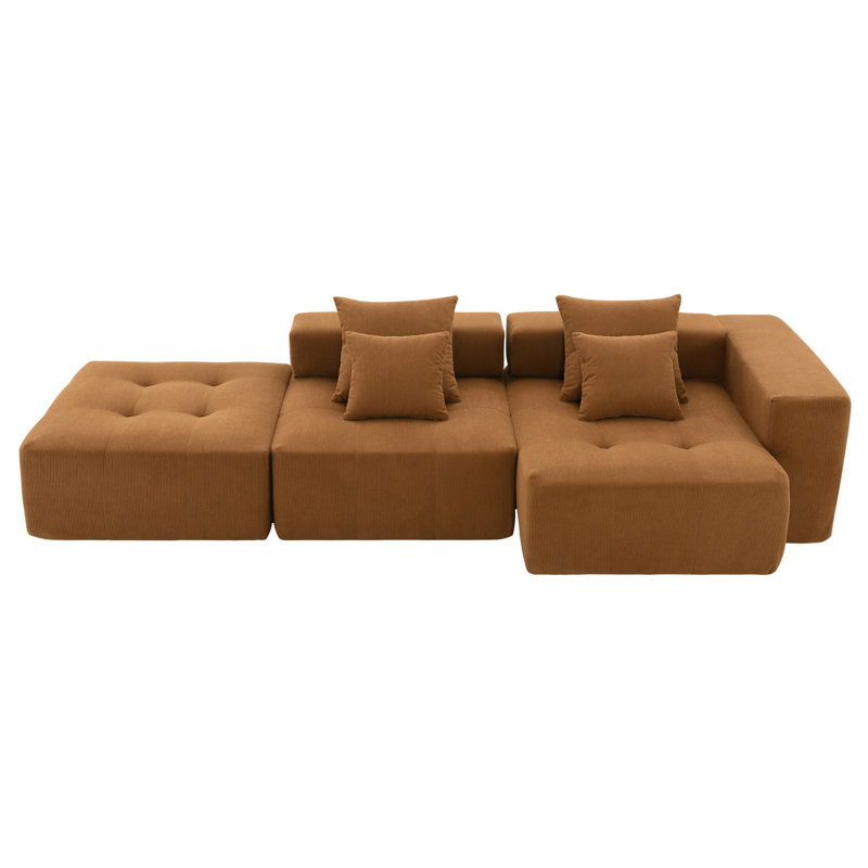 Versatile Modular Sectional Sofa For Living Room, Enhancing Comfort And Style, Brown Corduroy