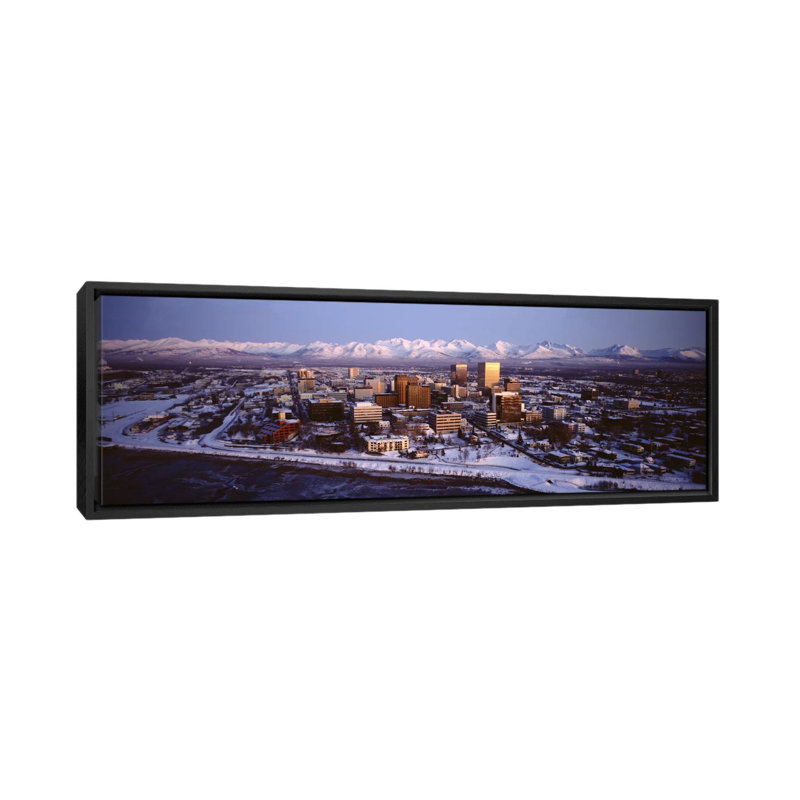 Panoramic Anchorage at the Base of Chugach Mtns AK Photographic Print on Canvas, Black Framed, 12" H x 36" W x 1.5" D