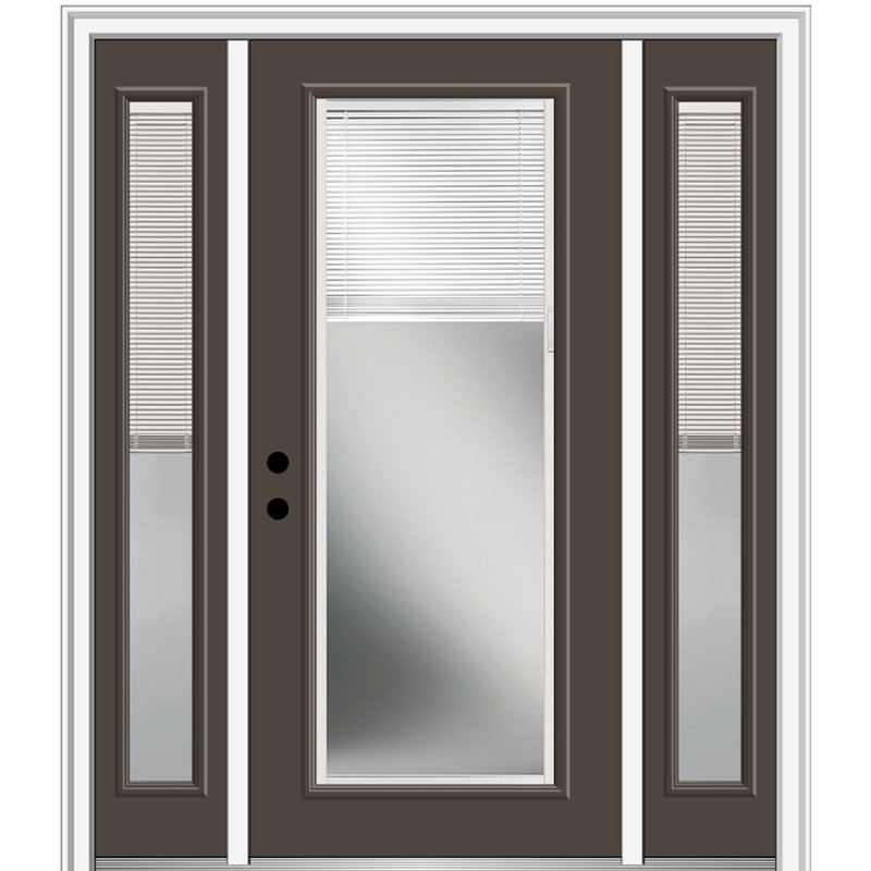 Porte d'entrée pré-suspendue en fibre de verre préfinie lisse, H 80 po x l 64 po x P 1,75 po, Brun