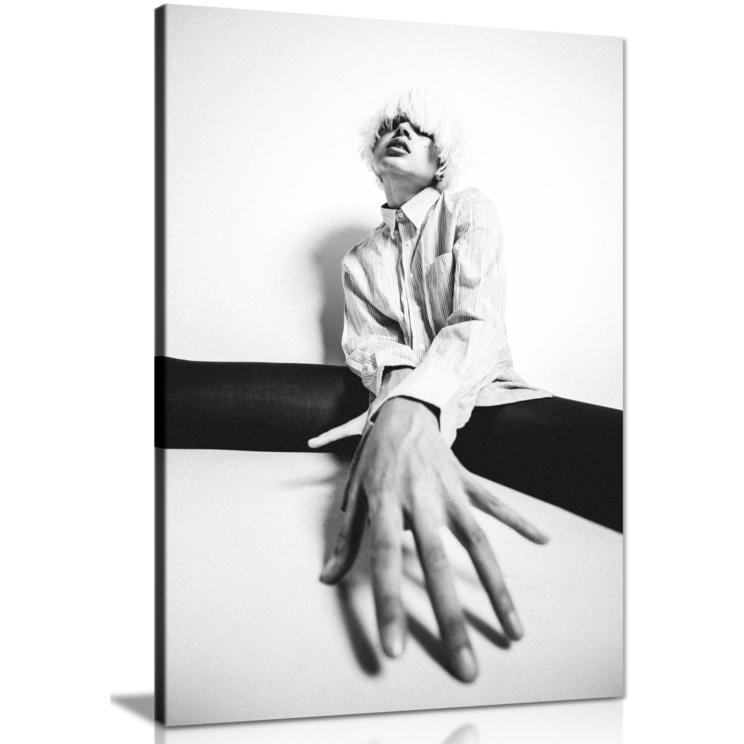 Panther Print Fine Art Prints Black & White Sitting Woman Fashion Portrait Artistic Framed Canvas Print, Pictures For Home Walls, Bedroom, Living Room