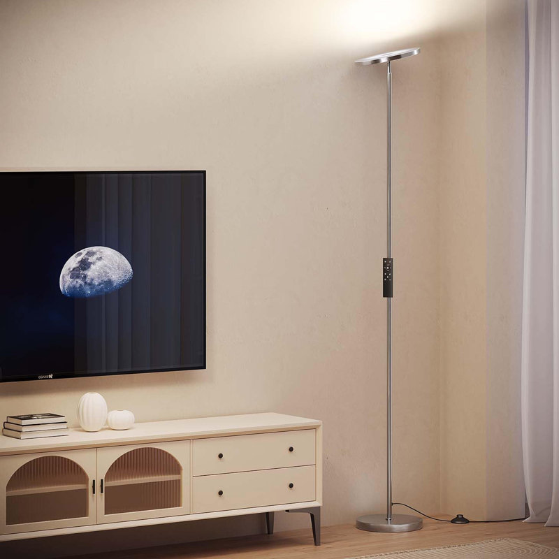 Lampadaires pour le salon, lampe sur pied à DEL 32W / 3000LM avec télécommande, Nickel