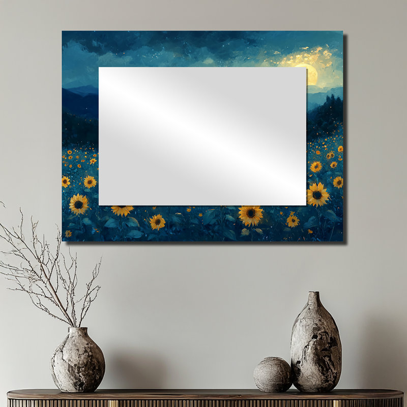 «Midnight Sunflowers» par Vincent I - Art mural miroir floral - imprimé sur métal, 24 po x 32 po