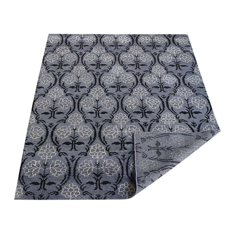Floral gris en soie noué à la main | Tapis d'intérieur noir rectangulaire, Rectangulaire 3 pi x 5 pi