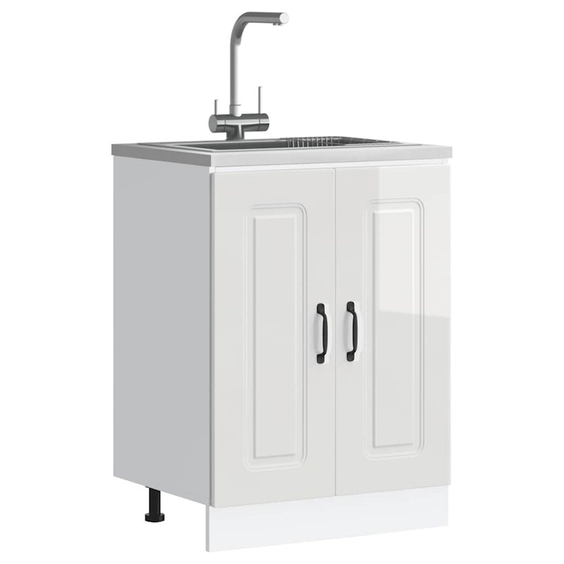 Sink Base Cabinet Kalmar 60X46x81.5 Cm Engineered Wood, High Gloss White