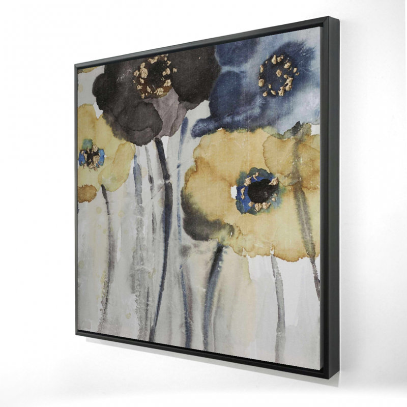 "Fleurs bleues et jaunes grises" sur toile