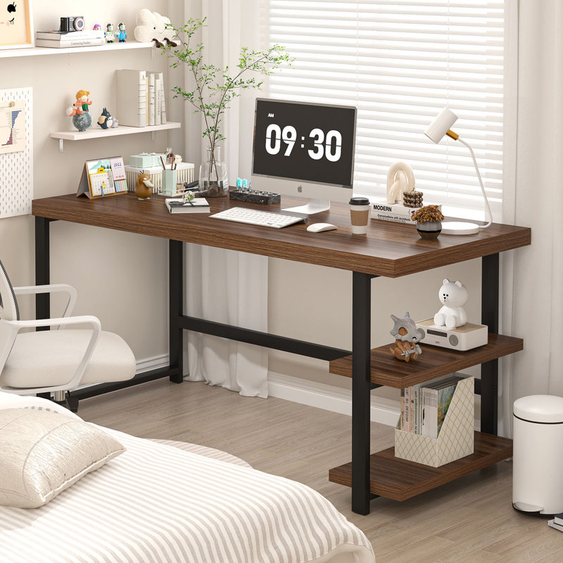 Bureau d'écriture avec rangement en métal Hulstein, Noyer, H 29,53 po x l 60 po x P 23,62 po