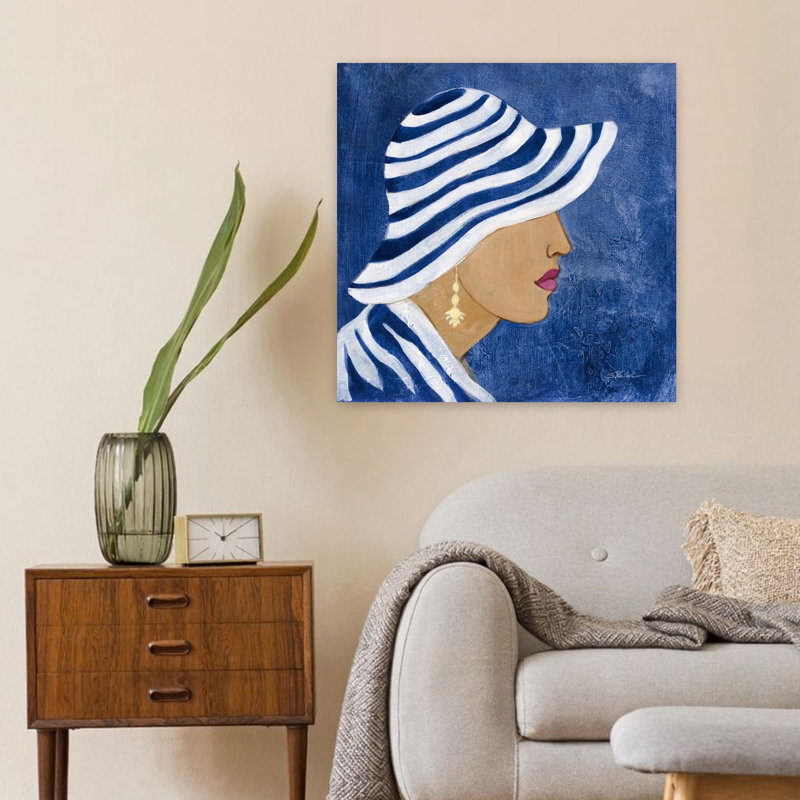 Contemporary Lady With Hat I With Beauty Blue Art, 24" H x 24" W