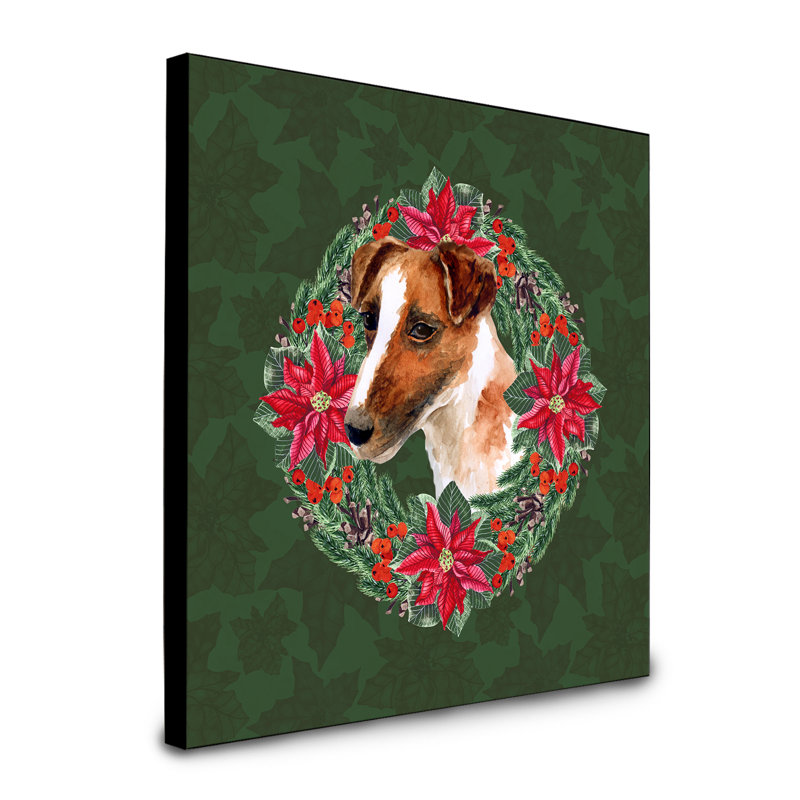 Panneau mural d’art à couronne poinsetta Fabrienne, Fox terrier au poil lisse